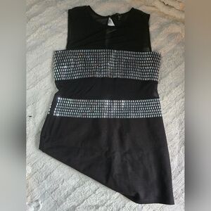 Forever 21 Black One-Shoulder Bodycon Dress with Silver Studded Bands